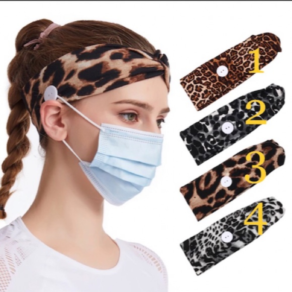 4 BOHO CHEETAH HEADBANDS w/ BUTTONS - Picture 1 of 13
